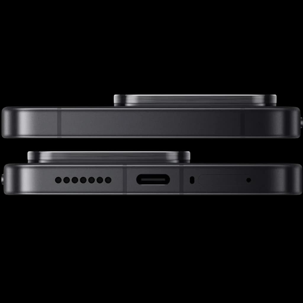 Bordes planos en negro, módulo de cámara trasera prominente, altavoces alineados, puerto USB-C centrado y ranura SIM; diseño delgado y minimalista