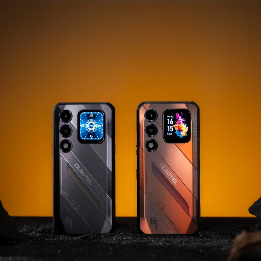 Oukitel WP66 5G preto robusto com corpo rugged, três câmeras traseiras destacadas, tela grande sem bordas finas e detalhes GT, resistente à água e impactos - Item5