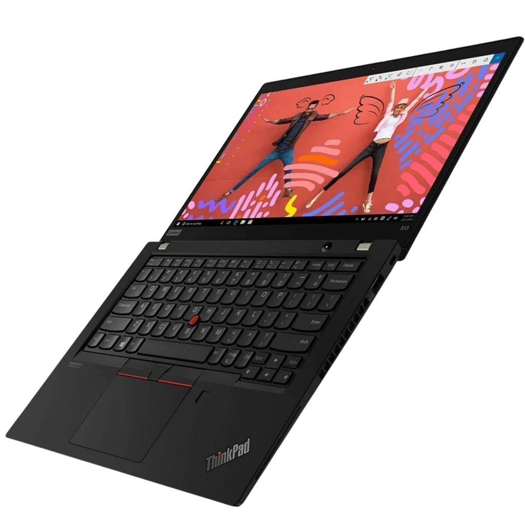 Portátil Lenovo ThinkPad X13 Gen 1 negro, 13.3 pulgadas, teclado retroiluminado con TrackPoint rojo, diseño delgado, pantalla abierta mostrando apps de - Ítem2