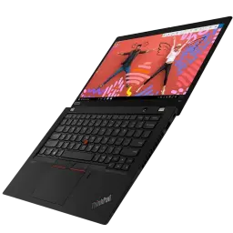 Lenovo ThinkPad X13 Gen 1 ouvert, écran 13,3 pouces affichage vif, clavier noir avec TrackPoint rouge, châssis fin noir, charnière à grand angle