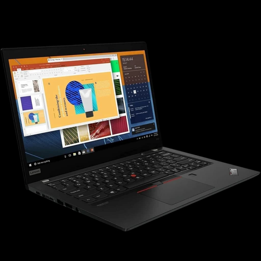 Ultrabook noir Lenovo ThinkPad X13 Gen 3, écran 13,3 pouces bord fin, clavier rétroéclairé avec TrackPoint rouge, châssis fin, ports latéraux visibles