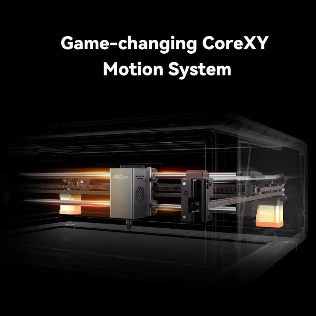 Creality Falcon A1 10W con cámara integrada, cubierta protectora ámbar, chasis metálico, botón lateral rojo y visor frontal - Ítem7