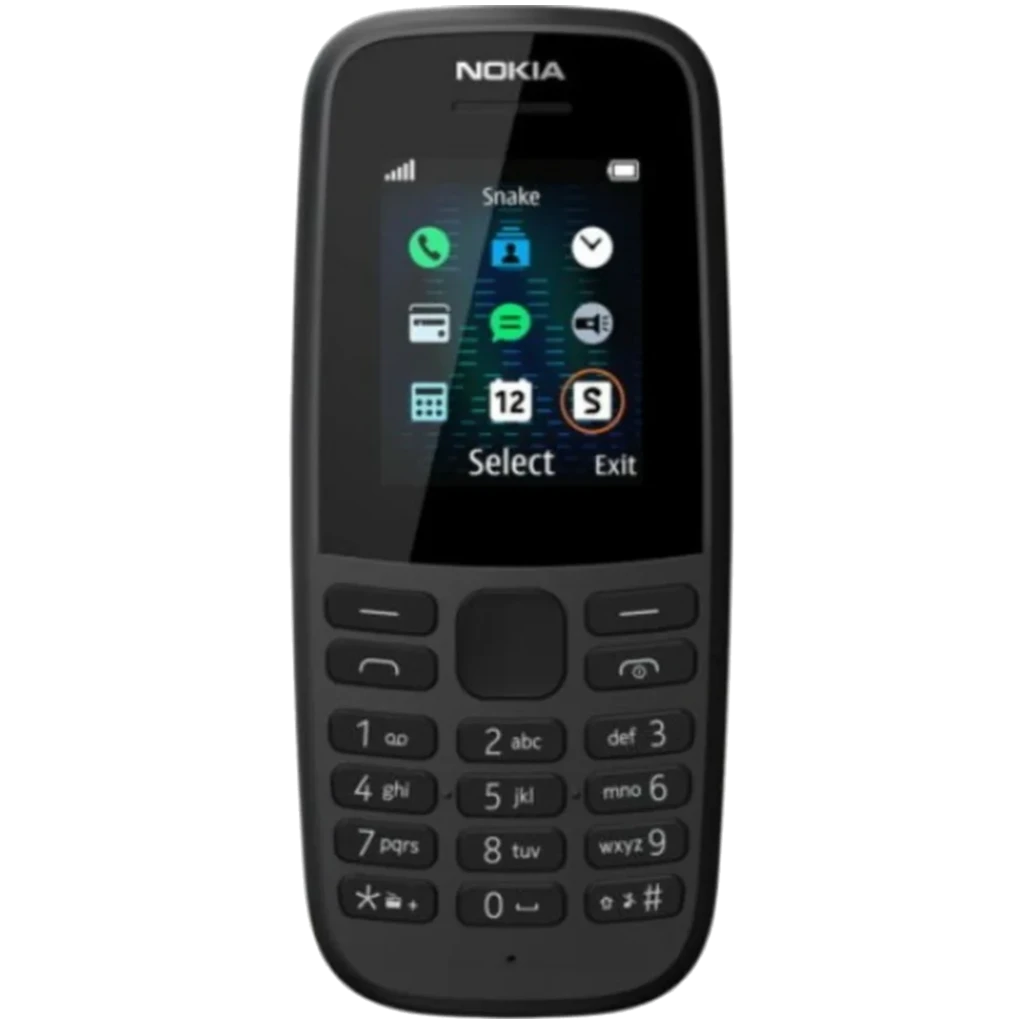 Nokia 105 TA-1174 4.ª Edição Dual SIM telemóvel básico preto, ecrã pequeno colorido, teclas grandes, lanterna superior, corpo compacto com tampa traseira - Item1