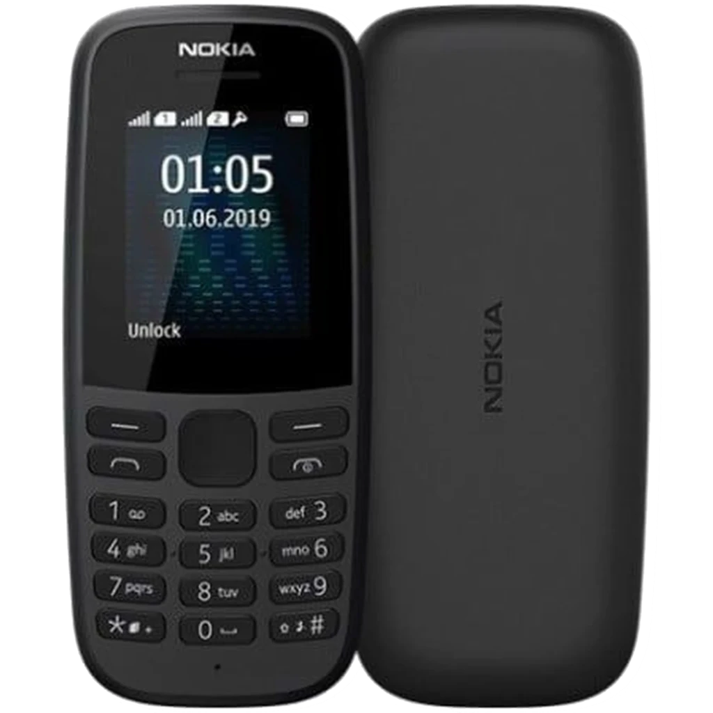 Nokia 105 TA-1174 4.ª Edição Dual SIM telemóvel básico preto, ecrã pequeno colorido, teclas grandes, lanterna superior, corpo compacto com tampa traseira - Item