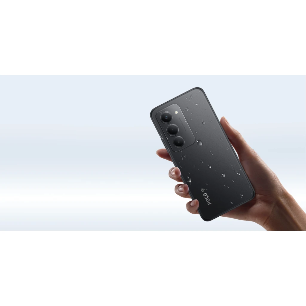 Xiaomi Poco M8s 5G negro con pantalla FullHD+ sin marcos y cámara frontal en orificio; triple cámara trasera vertical y logo POCO 5G en el lateral trasero - Ítem2