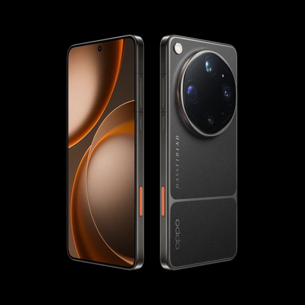 Oppo Find X9 Ultra 5G en Tundra Umber con módulo de cámara circular grande, cuero vegano texturizado, botones naranjas y pantalla LTPO casi sin bordes