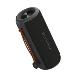 Blackview AuraBass 3 20 W Noir, enceinte portable cylindrique avec grille mesh noire, passif latéral argenté, sangle orange tressée et bouton latéral