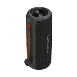 Blackview AuraBass 3 20 W Noir – enceinte portable cylindrique avec grille noire, woofer visible, logo latéral et cordon orange pour transport sécuritaire