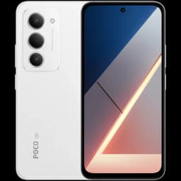 Xiaomi Poco M8s 5G branco com traseira lisa, módulo triplo de câmera vertical, flash lateral e tela frontal com furo central e bordas finas