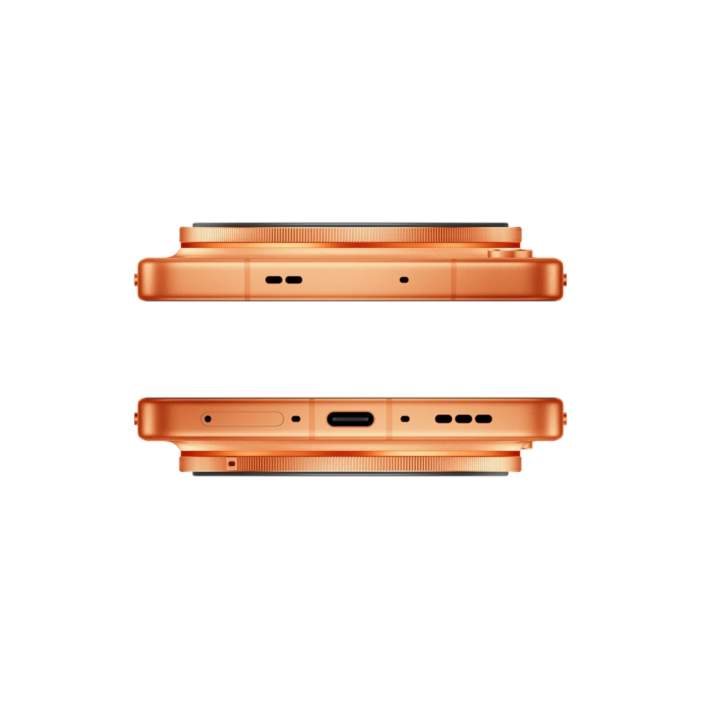 Oppo Find X9 Ultra 5G Canyon Orange com traseira em couro sintético, módulo circular Hasselblad proeminente, tela curva ampla e botões laterais laranja - Item3
