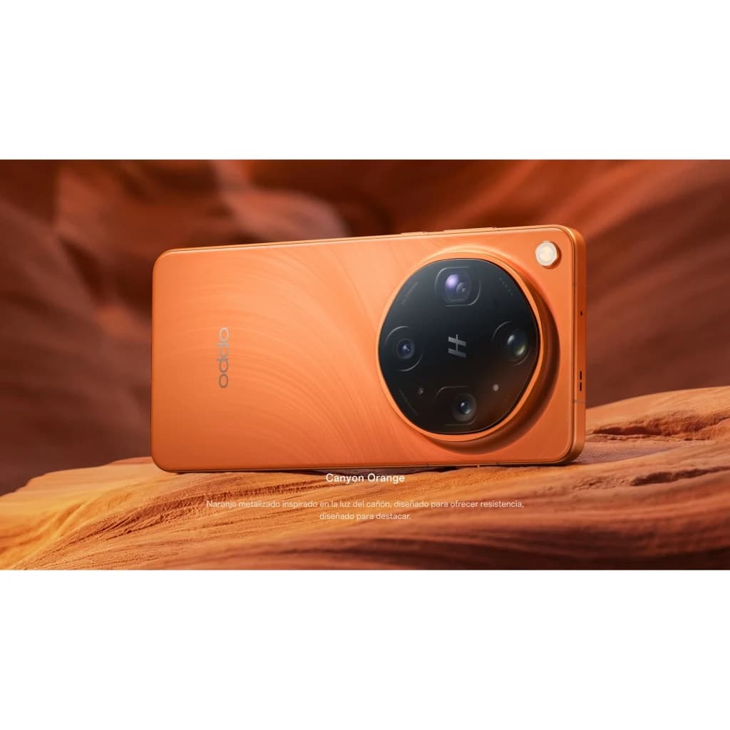 Smartphone Oppo Find X9 Ultra 5G Canyon Orange avec dos texturé orange et grand module caméra circulaire noir, finitions premium élégantes