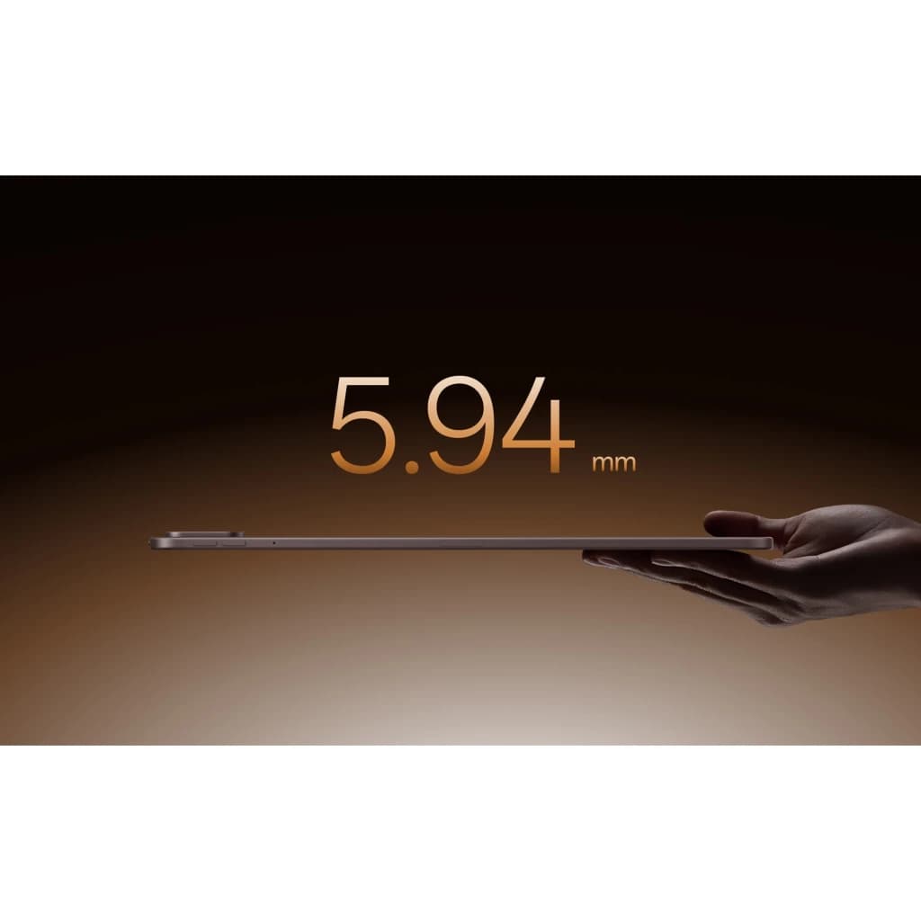 OnePlus Pad 4 WiFi 13.2 polegadas ultrafino 5,94 mm em Sage Mist, perfil lateral elegante, destaque para leveza e design premium