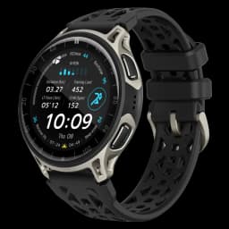 Vista a 45 graus do Amazfit Cheetah 2 Pro com bracelete de silicone preta