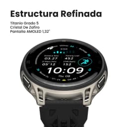 Amazfit Cheetah 2 Pro preto com caixa em titânio grau 5, vidro de safira e ecrã AMOLED 1,32 polegadas; mostrador esportivo com métricas e GPS Wi-Fi