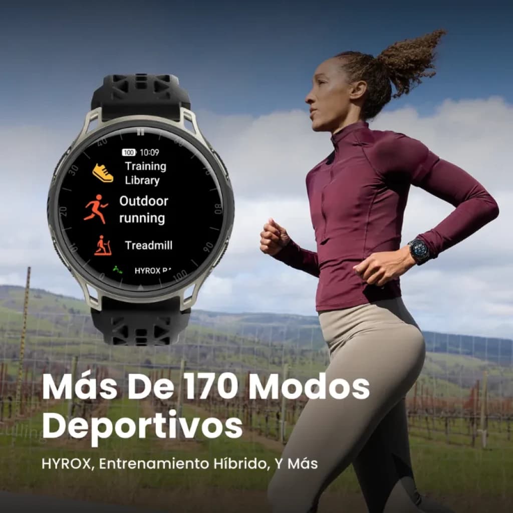 Amazfit Cheetah 2 Pro preto, com interface que apresenta mais de 170 modos desportivos e GPS com Wi-Fi