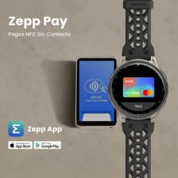 Amazfit Cheetah 2 Pro preto com Zepp Pay NFC ao lado de um smartphone com função de pagamento