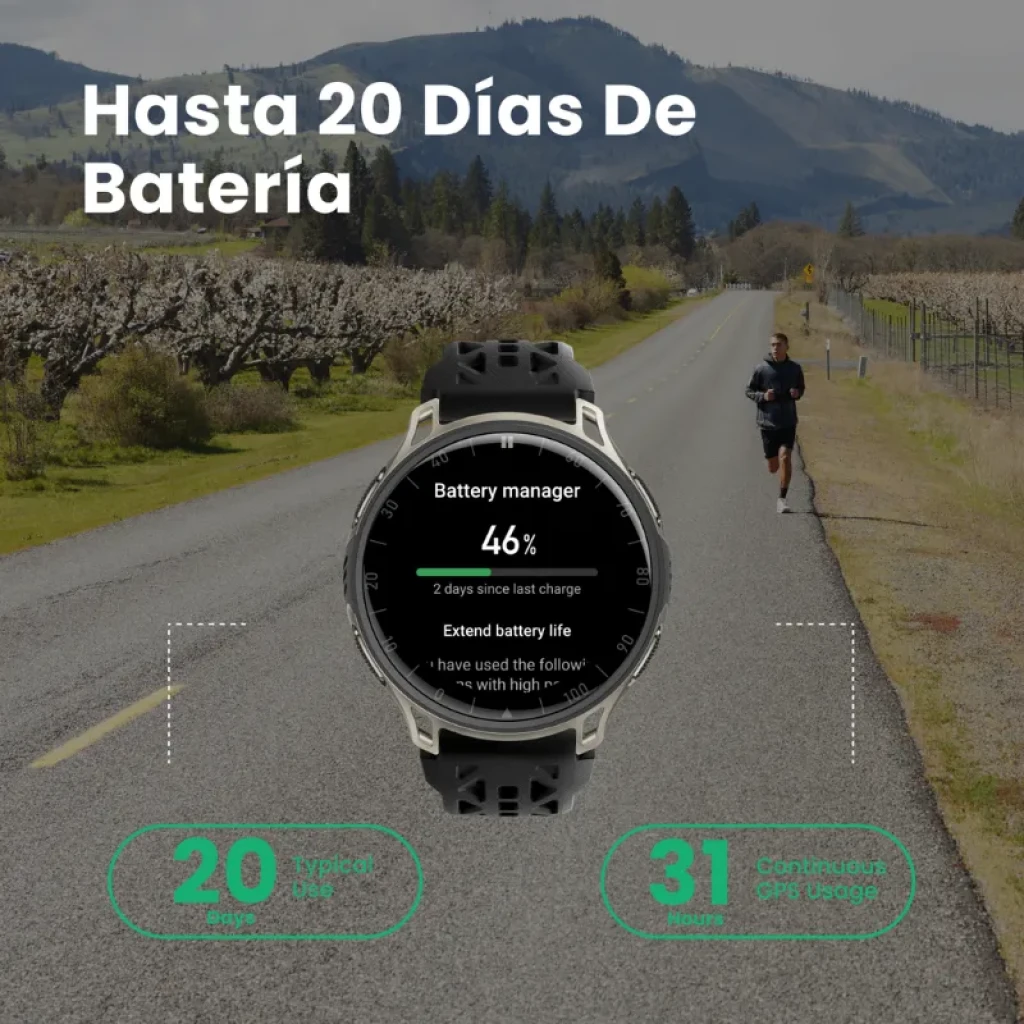 Vista a 45 graus do Amazfit Cheetah 2 Pro com bracelete de silicone preta - Item8