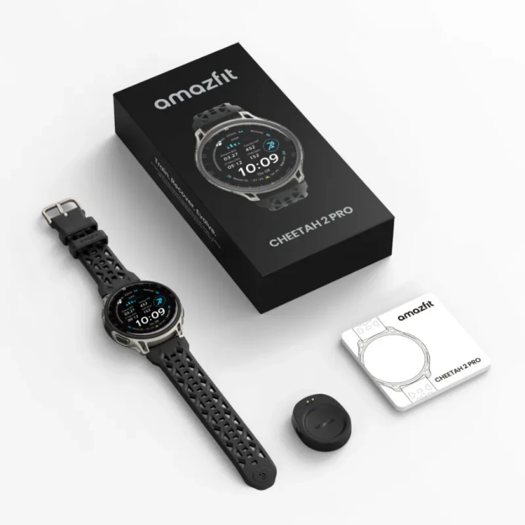 Vista a 45 graus do Amazfit Cheetah 2 Pro com bracelete de silicone preta - Item9