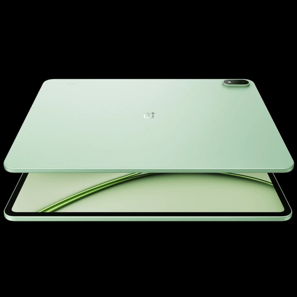 OnePlus Pad 4 WiFi 13,2 pol em Sage Mist, corpo verde fosco, cantos arredondados, câmera traseira oval, tela ampla com bordas finas, 12 GB RAM e 512 GB