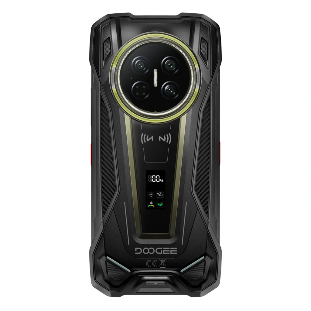 Doogee V Max 2 5G preto robusto com corpo reforçado, módulo de câmeras redondo com aro luminoso, tela frontal ampla e display secundário traseiro - Item1