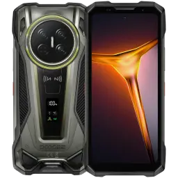 Smartphone robuste gris Doogee V Max 2 5G avec triple caméra arrière circulaire, écran large bord renforcé, indicateur LED/affichage latéral, style