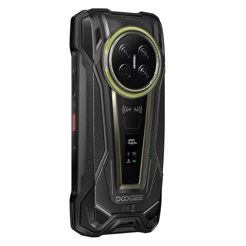 Doogee V Max 2 Pro 5G noir robuste IP68 avec grand module photo circulaire triple capteur, écran latéral d’état, boutons renforcés et finitions texturées