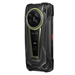 Doogee V Max 2 Pro 5G noir robuste IP68, dos texturé, triple module photo circulaire, écran secondaire vertical, bouton latéral rouge, finitions métalliques