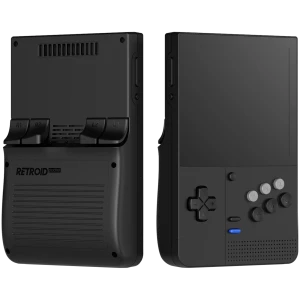 Retroid Pocket Classic SG 6GB/128GB AMOLED em preto, portátil com tela AMOLED, botões frontais A/B/X/Y, D-pad, alto-falante frontal e gatilhos R1/R2/L1/L2