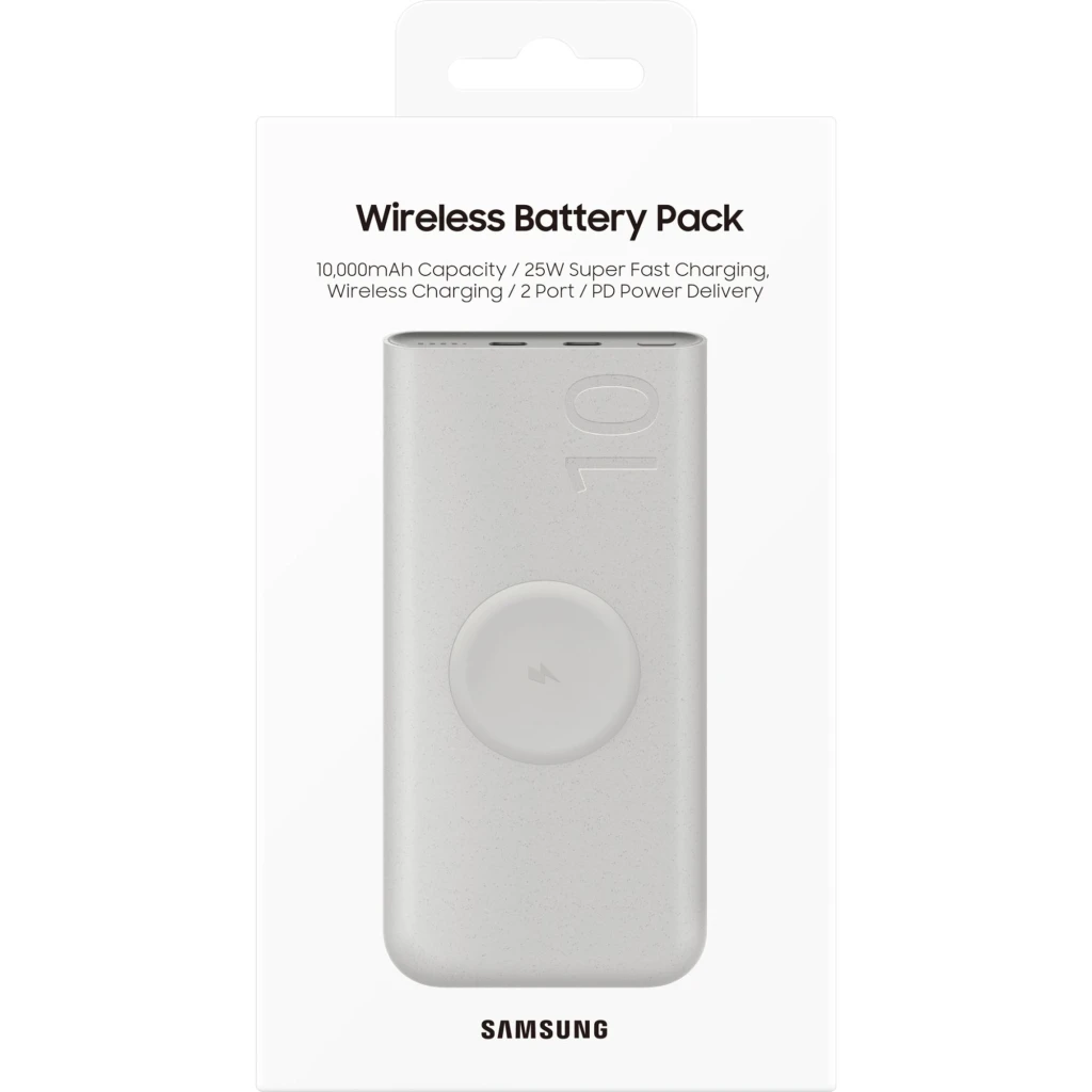 Batterie externe Samsung EB-U2510 beige 10 000 mAh, boîtier mat moucheté, cercle central pour charge, marquage 10 en relief, bords arrondis élégants - Ítem5