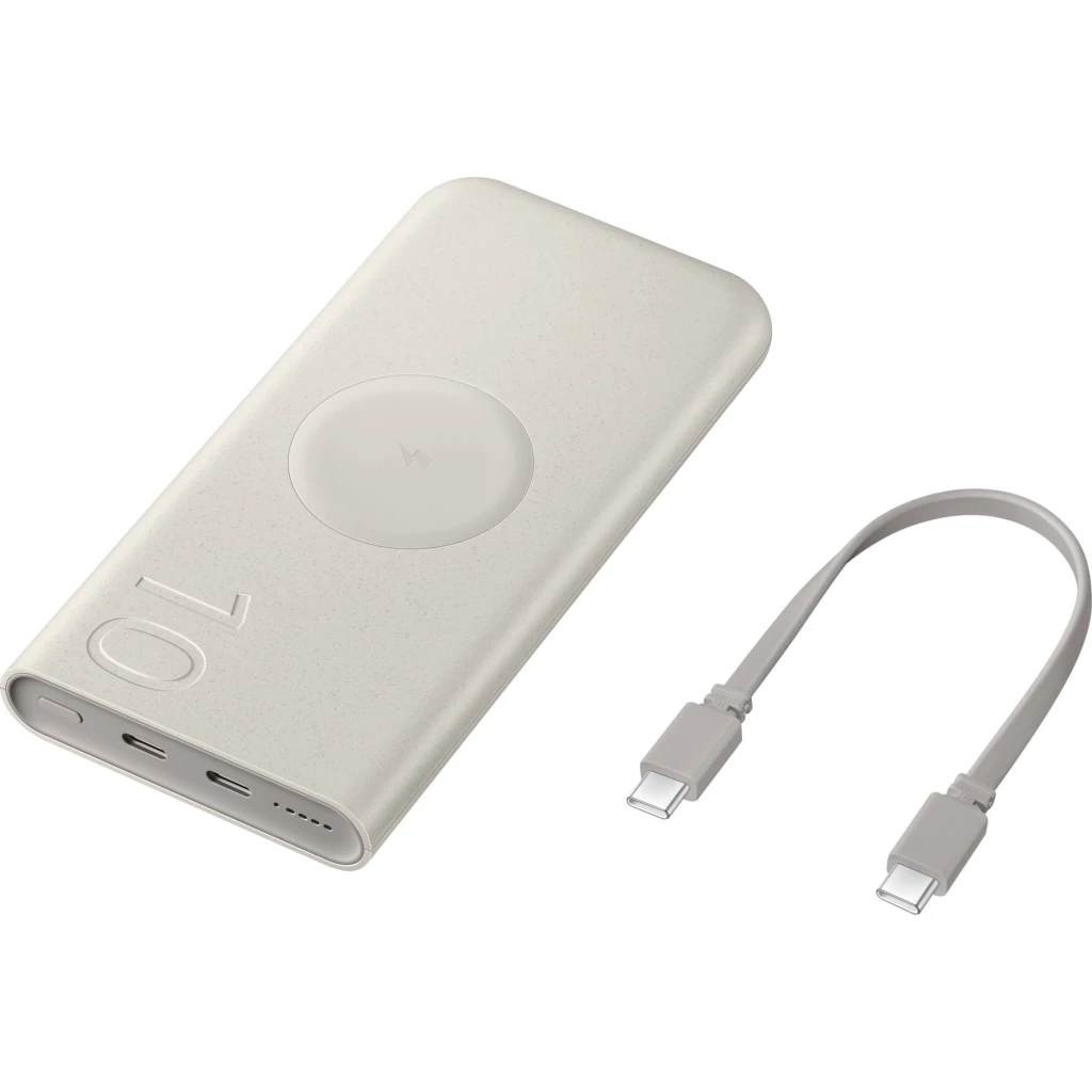 Batterie externe Samsung EB-U2510 beige 10 000 mAh, boîtier mat moucheté, cercle central pour charge, marquage 10 en relief, bords arrondis élégants - Ítem3