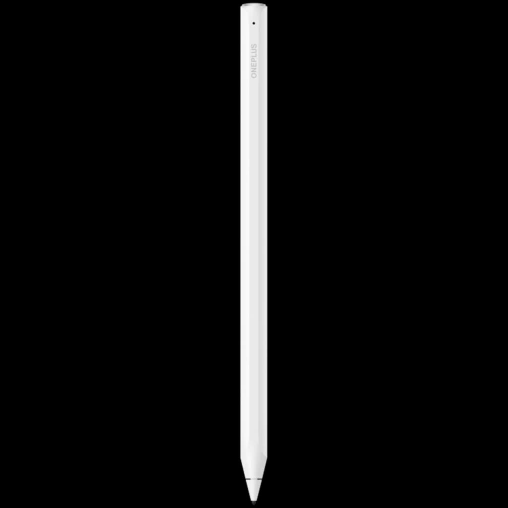 OnePlus Stylo Pro blanc, stylet optique fin avec pointe précise et corps élancé, bouton latéral discret, design minimal pour dessin et prise de notes