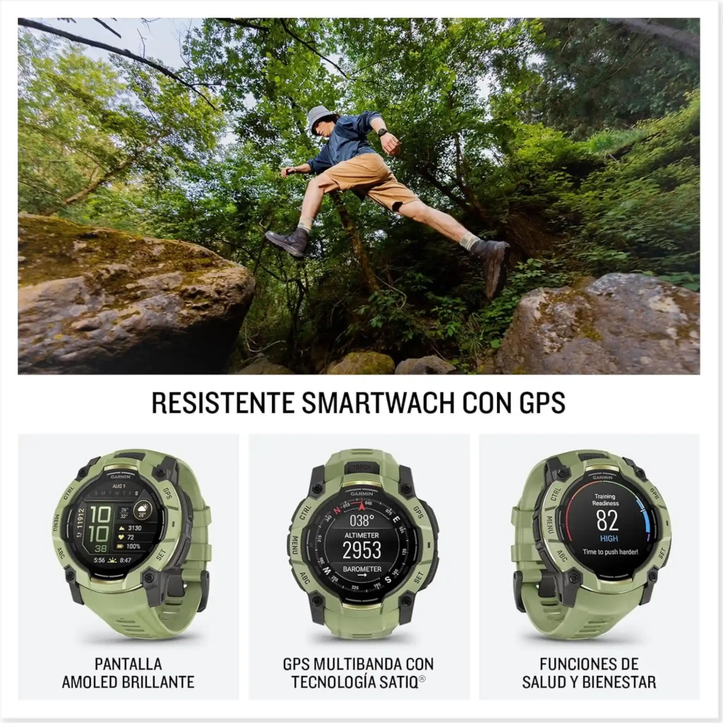 Relógio Garmin Instinct 3 AMOLED verde Fern Green 50 mm, caixa robusta em resina, pulseira de silicone, mostrador digital com widgets de saúde e GPS - Item3