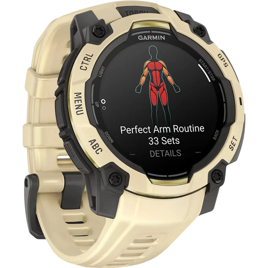 Garmin Instinct 3 AMOLED GPS 45mm en silicona citrine/gray, bisel robusto negro, pantalla AMOLED con métricas de salud y clima, correa perforada con hebilla - Ítem5
