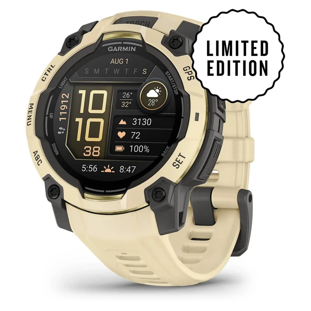 Garmin Instinct 3 AMOLED GPS 45mm en silicona citrine/gray, bisel robusto negro, pantalla AMOLED con métricas de salud y clima, correa perforada con hebilla - Ítem1