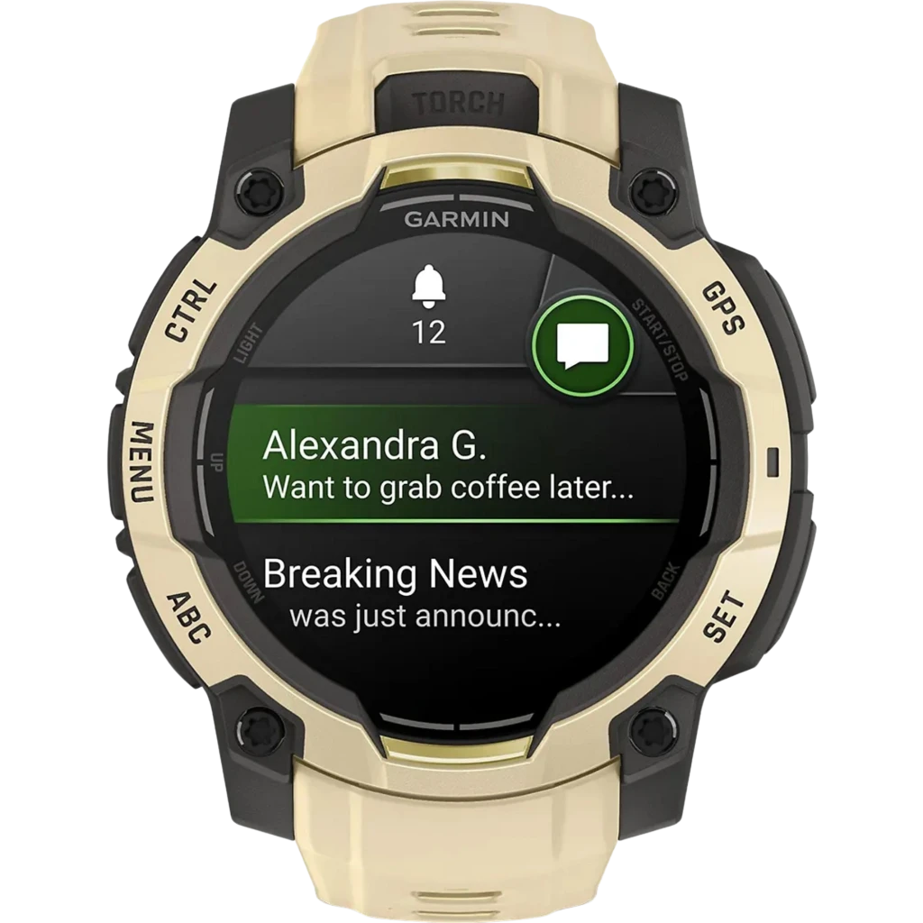 Garmin Instinct 3 AMOLED GPS 45mm en silicona citrine/gray, bisel robusto negro, pantalla AMOLED con métricas de salud y clima, correa perforada con hebilla - Ítem2