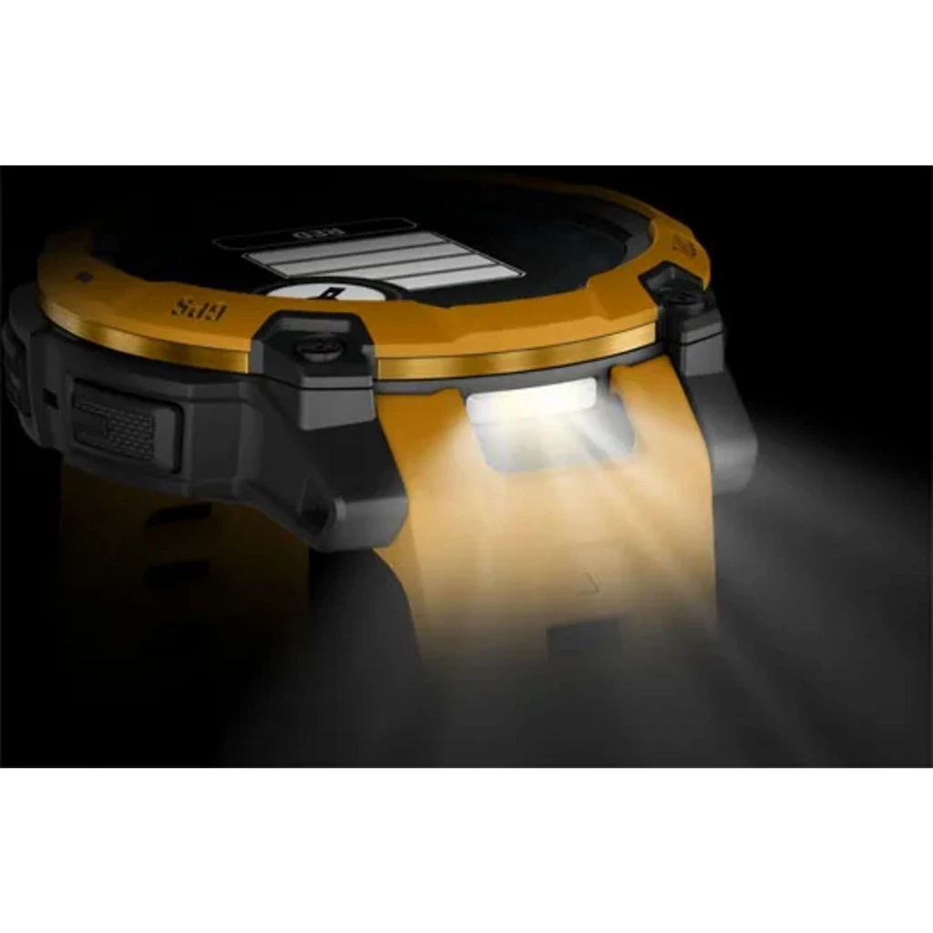 Relógio Garmin Instinct 3 Solar 45 mm, cor Sunburst amarela, mostrador robusto preto com indicadores GPS, botões laterais e pulseira ventilada ajustável - Item6