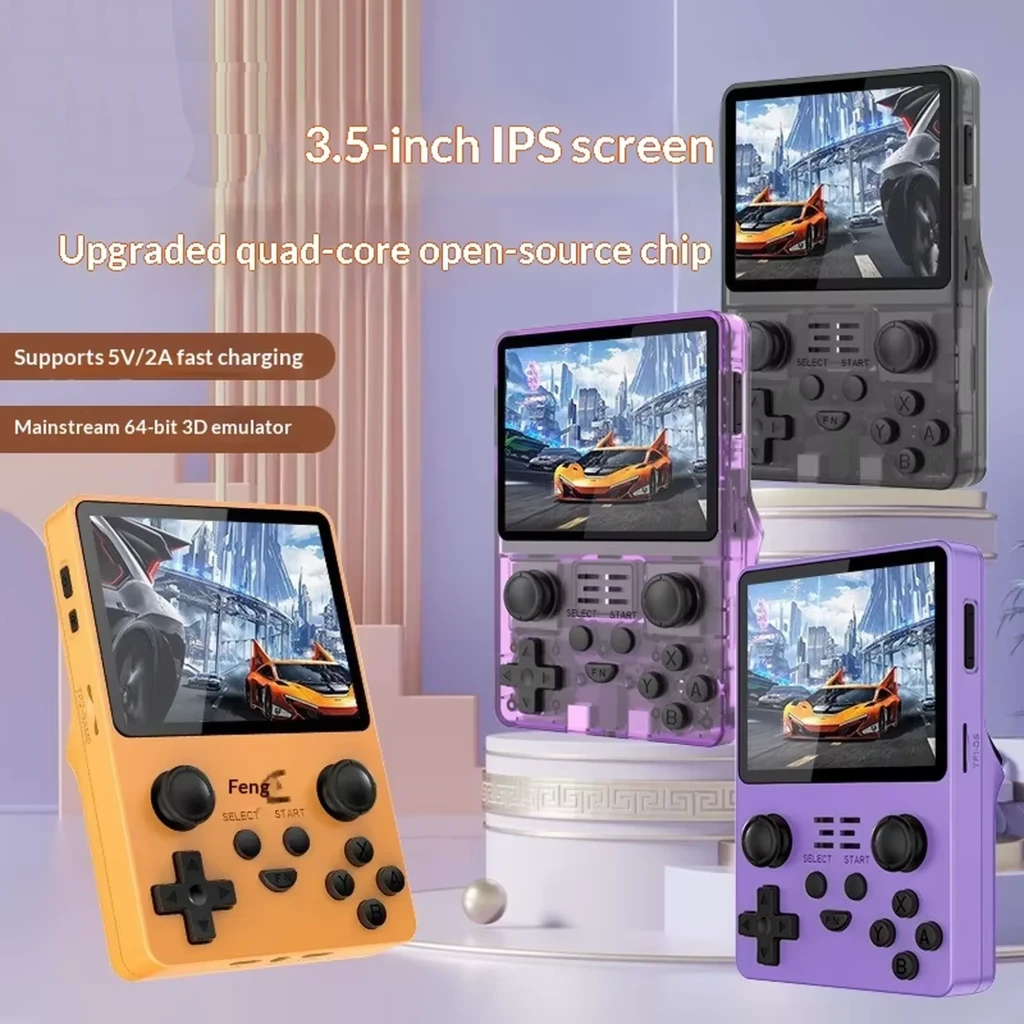 Powkiddy RGB20S 16 GB Lila transparente com tela colorida, dois analógicos, D-pad, botões ABXY e layout retro em carcaça translúcida - Item1
