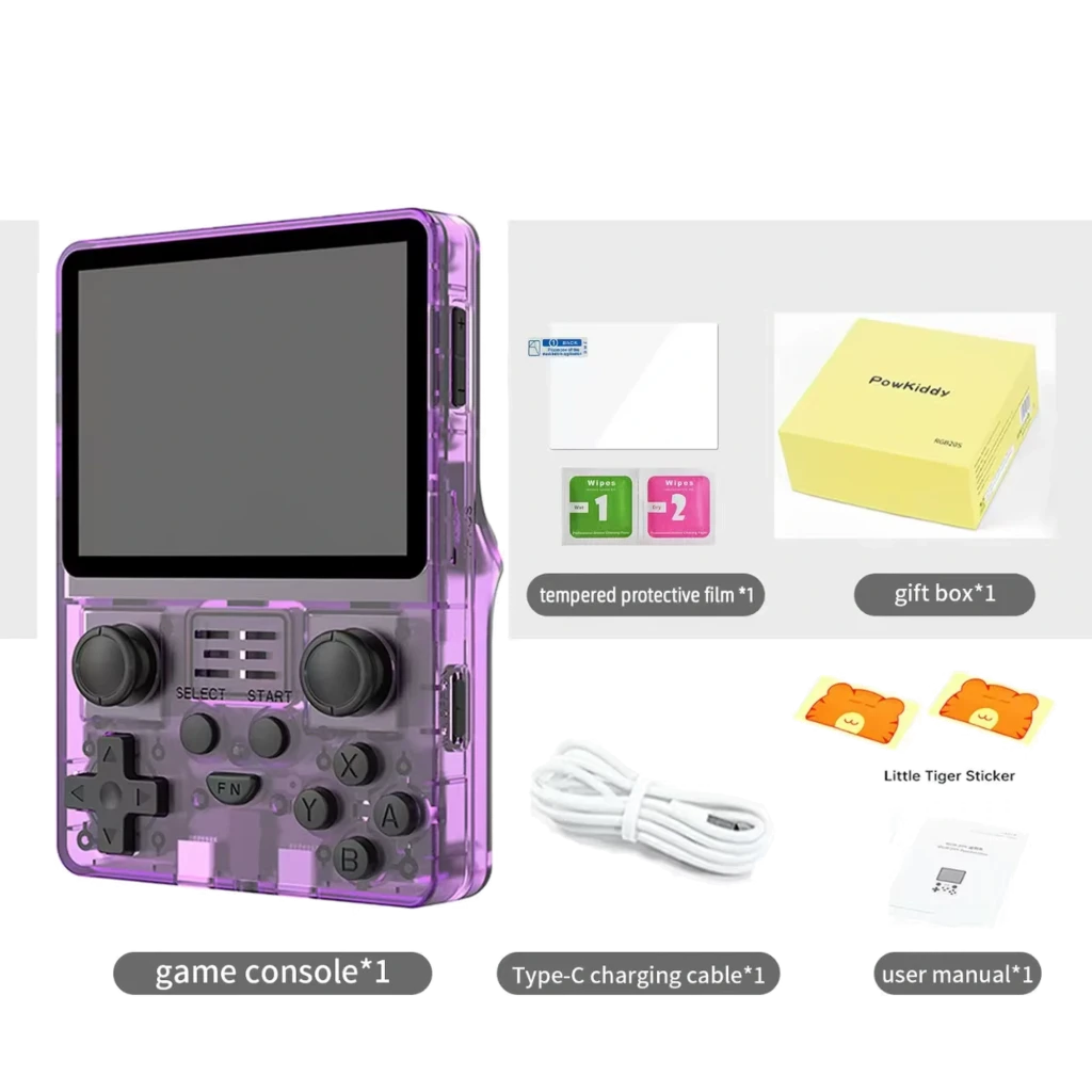 Powkiddy RGB20S 16 GB Lila transparente com tela colorida, dois analógicos, D-pad, botões ABXY e layout retro em carcaça translúcida - Item5