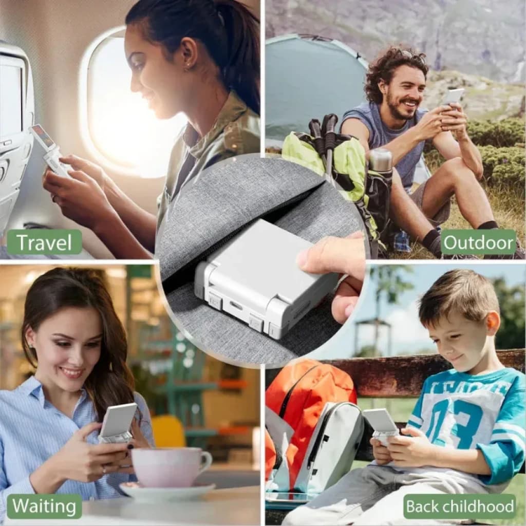 Miyoo Mini Flip Rose 64 Go WiFi console rétro portable, clapet compact, écran lumineux, coques rose et grise, idéale en voyage, extérieur, attente,