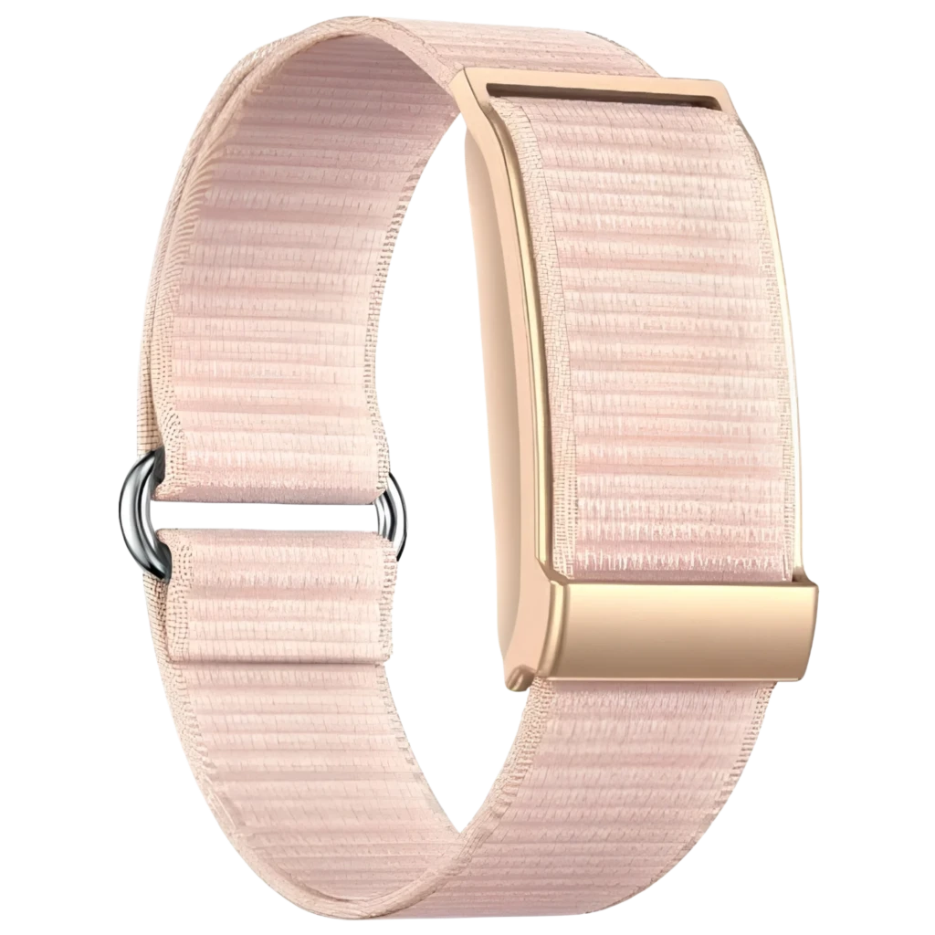 Nilox ONAIR Pulseira de Atividade rosa com fecho dourado, tecido texturizado ajustável, design leve e resistente IP68, até 25 dias de uso e 100 desportos