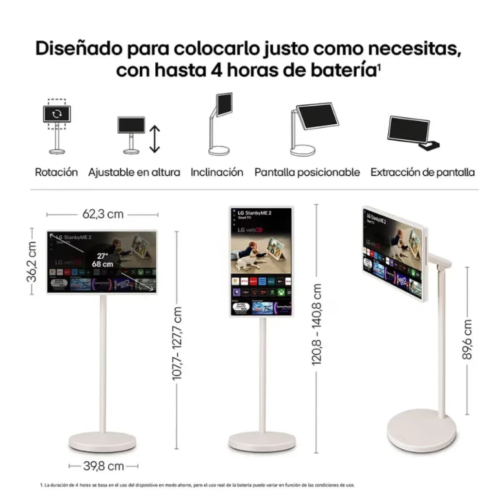 LG StanbyME 2 portátil com altura e inclinação ajustáveis, rotação e bateria com autonomia até 4 horas