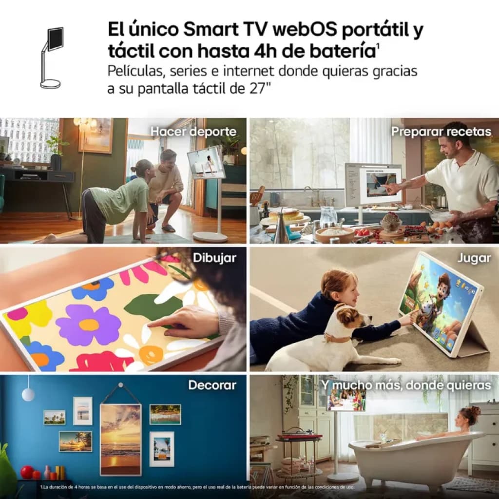 LG StanbyME 2: ecrã LED tátil webOS portátil com base ajustável, ecrã giratório e utilizações versáteis: cozinhar, desenhar, jogar e decorar