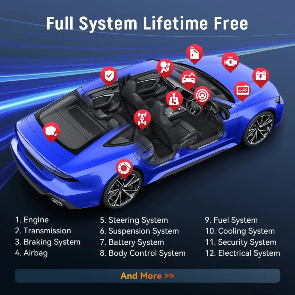 ThinkCar BD6, adaptateur OBD2 compact rouge et noir à ailettes, port mâle, boutons rétroéclairés Bluetooth, alimentation et alerte, design robuste portable - Ítem3
