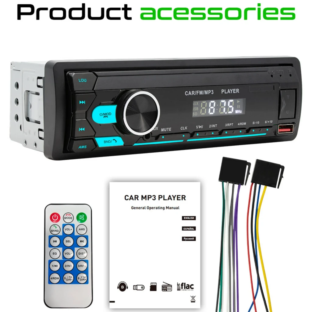 SWM M12 Autorradio 1 DIN negro con pantalla digital, dial de volumen grande, botones azules, ranura USB, lector SD, puerto AUX y radio FM con display 87.5 - Ítem2