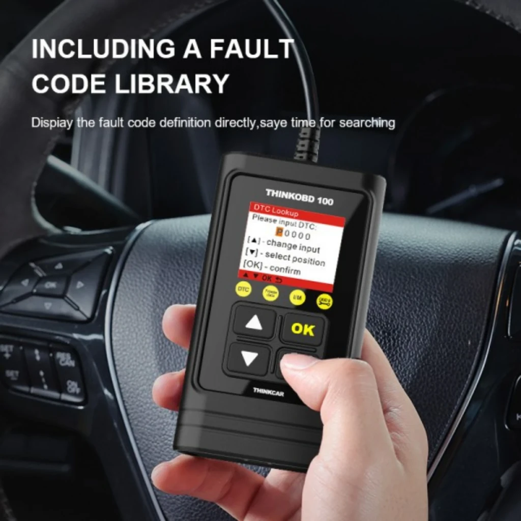 ThinkCar ThinkOBD 100 Escáner OBD2 Multimarca negro con pantalla a color, botones de navegación, cable integrado y conector OBD de 16 pines desmontable - Ítem3