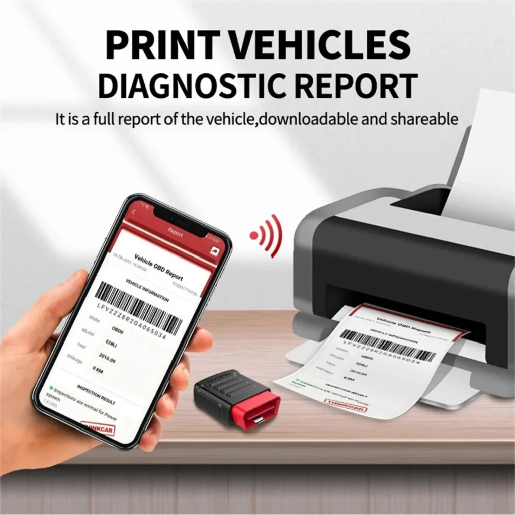 Mucar BT200 Escáner de Diagnosis OBD2 Multimarca compacto en negro y rojo, con carcasa estriada y estuche textil con cremallera y logotipo Mucar - Ítem6