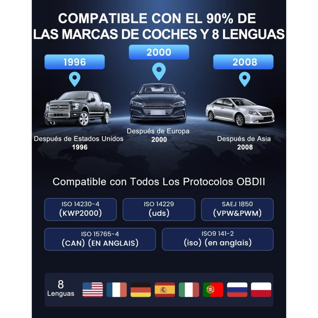 MUCAR CDL20 Leitor de diagnóstico OBD2 multimarca com tela colorida, botões grandes OK e navegação, cabo integrado e conector OBD robusto em preto - Item4