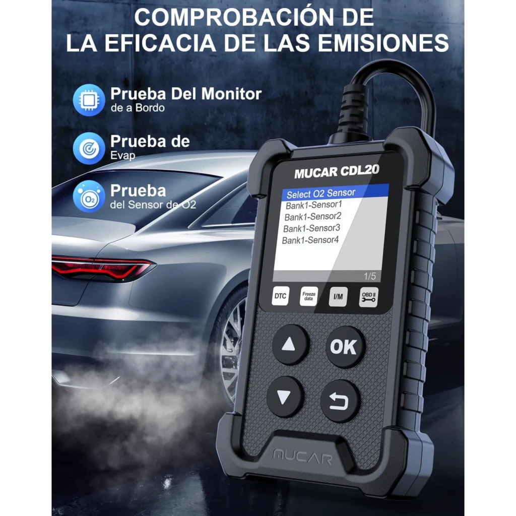 MUCAR CDL20 Leitor de diagnóstico OBD2 multimarca com tela colorida, botões grandes OK e navegação, cabo integrado e conector OBD robusto em preto - Item5