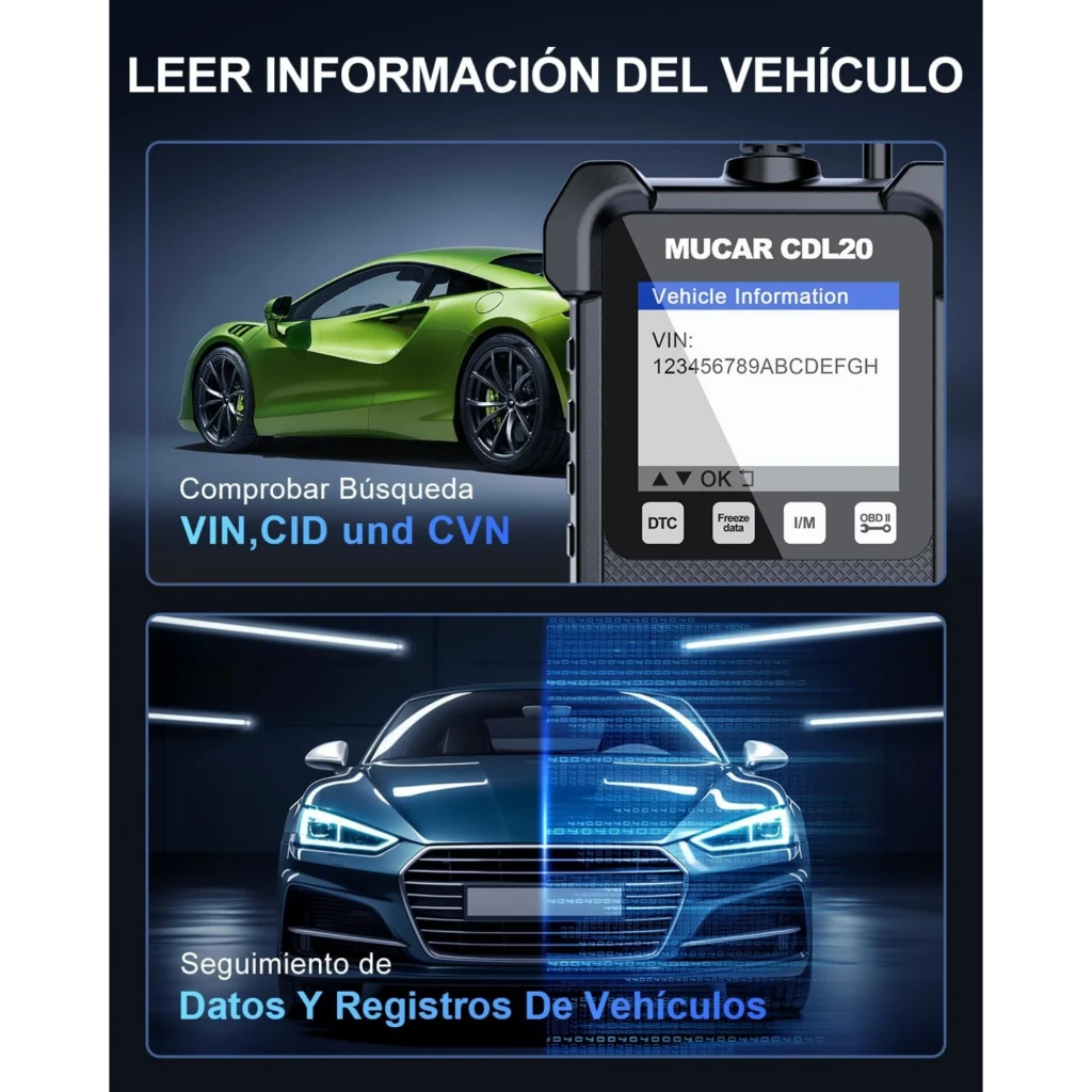 MUCAR CDL20 Leitor de diagnóstico OBD2 multimarca com tela colorida, botões grandes OK e navegação, cabo integrado e conector OBD robusto em preto - Item1