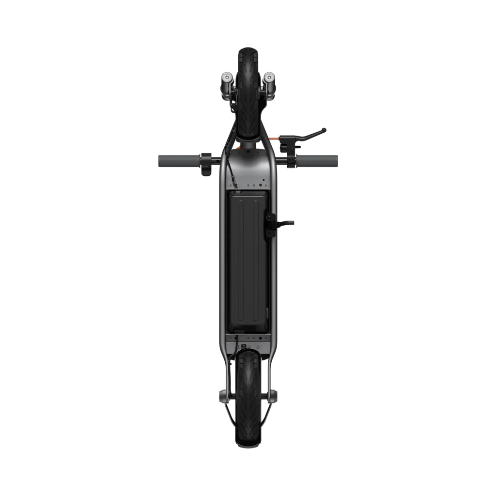Xiaomi Electric Scooter 6 Lite preto com detalhes laranja, guidão reto, farol frontal, pneus de 10 pol, deck longo antiderrapante e suspensão dianteira - Item6